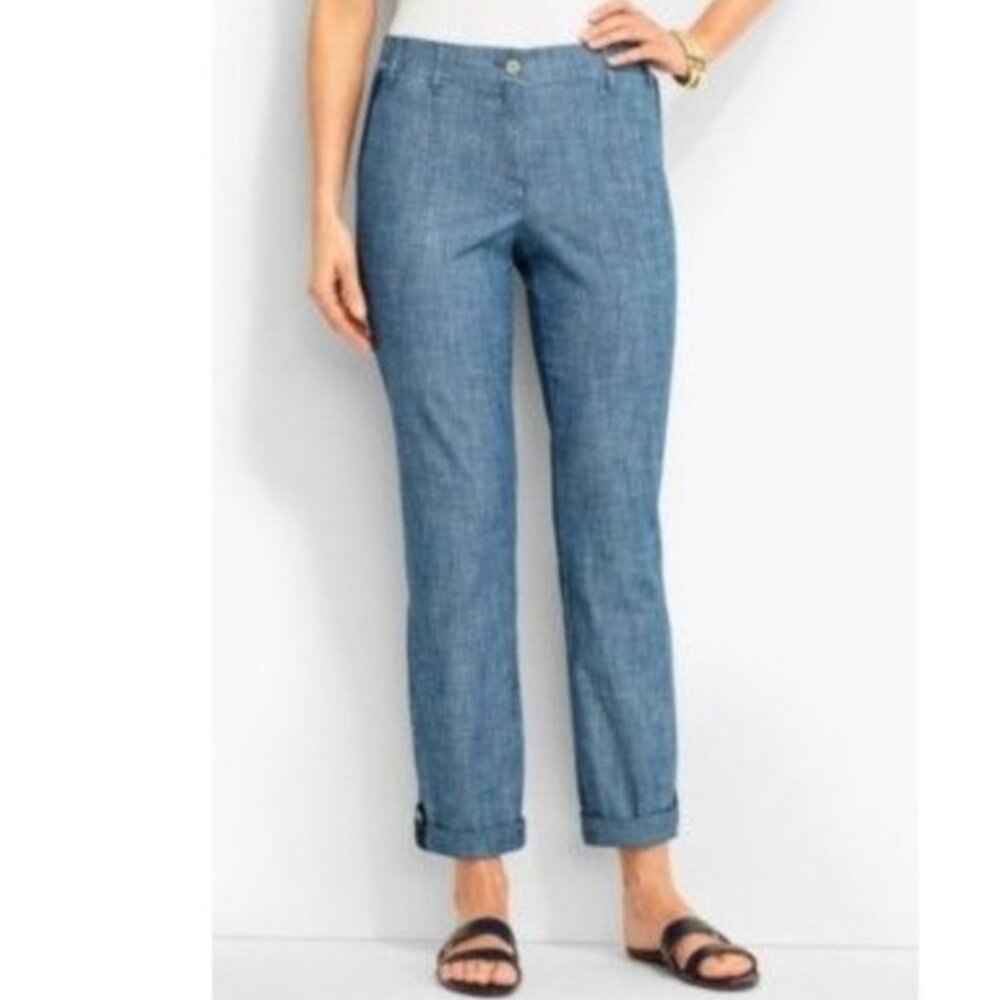 Talbots Chambray Roll-Up Tab Ankle Pants Size 6